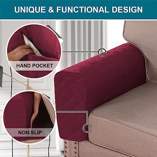 Turquoize 2 Pack Waterproof Armrest Covers for Chairs and Sofas - Couch Arm Covers with Side Pocket Anti-Slip Furniture Protector Washable Slipcovers Set of 2, Burgundy - color: Single Diamond- Burgundy
