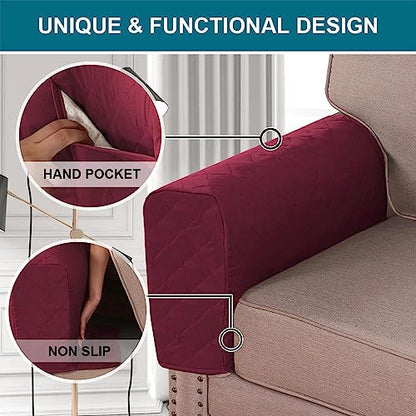 Turquoize 2 Pack Waterproof Armrest Covers for Chairs and Sofas - Couch Arm Covers with Side Pocket Anti-Slip Furniture Protector Washable Slipcovers Set of 2, Burgundy - color: Single Diamond- Burgundy