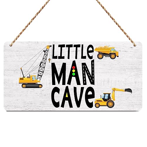 Construction Boy Room Decor-Little Man Cave Sign 6"x12" Construction Wall Decor Wooden Hanging Plaque Wood Sign Living Room Bathroom Farmhouse Playroom Bedroom Nursery - color: polychromatic718