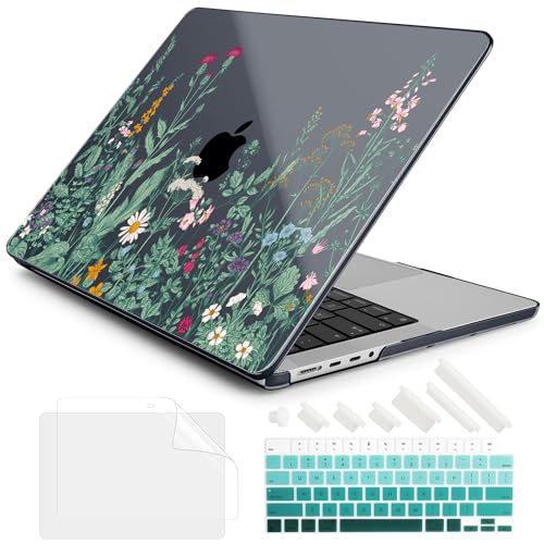 DONGKE Case for MacBook Pro 14 Inch (2026-2021 Release, M5 M4 M3 M2 M1 Pro/Max Chip), Plastic Slim Hard Shell Protective Cover with Keyboard Cover & Screen Protector, Garden Florals - color: Garden Florals