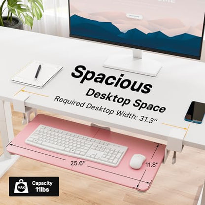 BONTEC KMT01 Under Desk Keyboard Tray, Pull-Out Keyboard & Mouse Platform with C-Clamp, 25.6 x 11.8 in Space-Saving Ergonomic Slide-Out Drawer, Pink - color: Pink, size: 25.6" x 11.8"