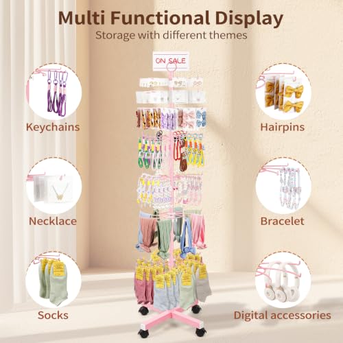 Flenpptly Retail Display Stand, 7-Tier Rotating Display Rack for Store Display, Movable and Adjustable Spinning Display Stand for Earrings, Jewelry, Keychains, Socks Display (7-Tier Pink) - color: 7-Tier Pink