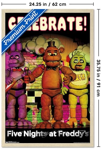 Five Nights at Freddy's - Celebrate Wall Poster, 34L" x 22.4W", Blonde Framed Version - color: Blonde Framed Version, size: 34"L x 22.4"W