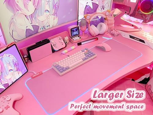 JMIYAV Pink RGB Gaming Mouse Pad 31.5x12 Inch PC XL Large Extended Glowing Led Light Up Desk Pad Non-Slip Rubber Base Computer Cute Mousepad Mat Desk Accessories Gaming Setup 31.5x12 Inch - color: P-pink Up3-10