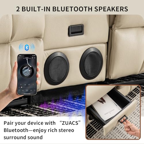 Loveseat Recliner Sofa with Massage & Heat, Flip Backrest, Reclining Loveseat with Console, Bluetooth Speaker, USB/Outlet/Storage/Cup Holder/Side Pocket, RV Sofa, Home Theater Seating, Beige - color: Beige, size: Loveseat with Console