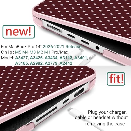 DONGKE Case for MacBook Pro 14 Inch (2026-2021 Release, M5 M4 M3 M2 M1 Pro/Max Chip), Plastic Slim Hard Shell Protective Cover with Keyboard Cover & Screen Protector, Burgundy Polka Dots - color: Burgundy Polka Dots