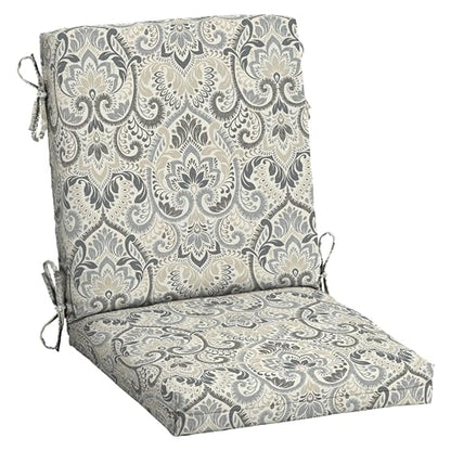 Arden Outdoor Midback Chair Cushion, 18 x 16.5, Rain-Proof, Fade Resistant Neutral Aurora Damask - color: Neutral Aurora Damask