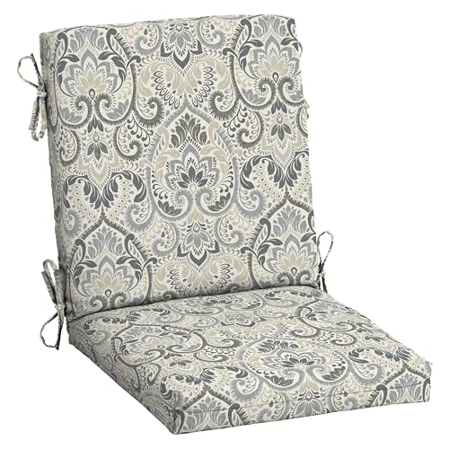 Arden Outdoor Midback Chair Cushion, 18 x 16.5, Rain-Proof, Fade Resistant Neutral Aurora Damask - color: Neutral Aurora Damask