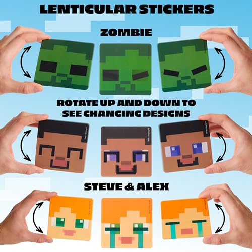 Minecraft Lenticular Motion Stickers with Five Pack 3D Laptop Decal Stickers for Gaming Boys Girls Gamer Gifts for Kids
