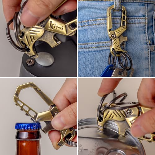 Kivssi Heavy duty metal keychains,Car key chain Carabiner clip key bottle opener 3 Key Rings for men and women. - color: 2 Pcs Bronze
