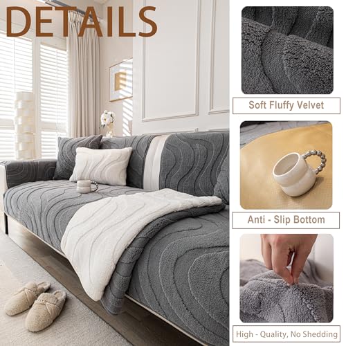 Couch Cover Sofa Covers Washable, Velvet Fleece Sofa Slipcovers for 2 Cushion Couch, Non-Slip Furniture Protector for Dog Pet, L Shaped Recliner Sectional Couch Cover Grey,36"X47"(Only 1 Pcs) - color: Grey, size: 36"x 47"
