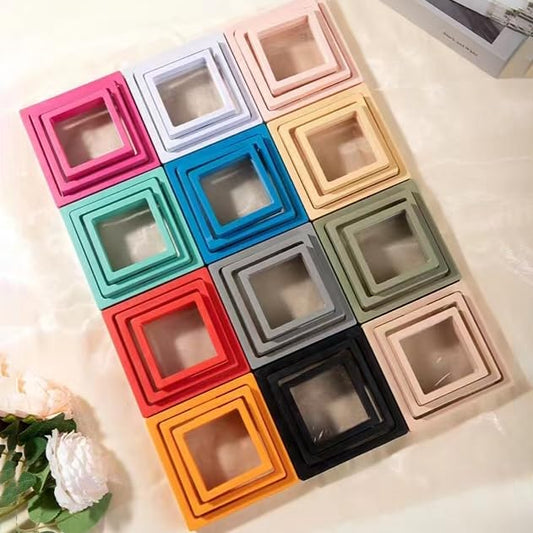 12PCS 3D Floating Frame Display Stand, Jewelry Box, Gift Box, Ornament Organizer, Small Travel Jewelry Box, PE Film Anti-Oxidation, Suspended Display Box Stackable (3.54 * 3.54，Type 5) - color: 3.54 * 3.54，Type 5