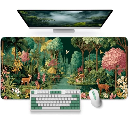 Large Mouse Pad for Desktop, Cute Desk Mat Pad Protector for Work & Gaming, Aesthetic Pretty Anti-Slip Laptop Blotter Cover for Office School Home Supplies, Enchanted Grove, 31.5" x 11.8" - color: H-Enchanted Grove, size: 31.5L x 11.8W inches
