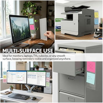 Computer Monitor Memo Board 2 Pack Sticky Note Holder, Semi-Transparent Flexible PVC, Monitor Adhesive Message Boards, Desk Accessories & Workspace Organizers, 12" L x 3" W, Non-Acrylic - size: 2 Pack