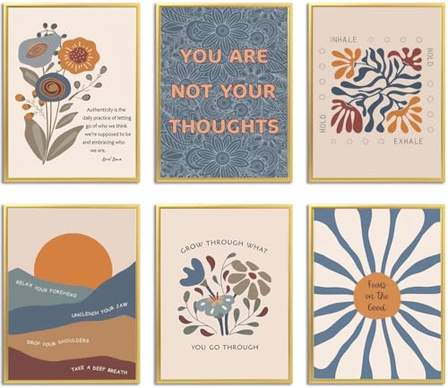 6pcs Mental Health Posters Wall Art Boho Motivational Prints, Positive Affirmation Psychology Therapy Office Decor, Inspirational Counseling Room Canvas Pictures for Home Bedroom 8x10in Unframed - color: health