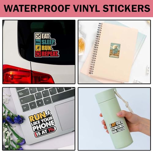 SODAVA Cross Country Running Sticker Pack 10PCS - 3in, Funny XC Runner Stickers for Water Bottle Laptop Phone Case Trail Running Decals Waterproof Vinyl for Runners - color: Running