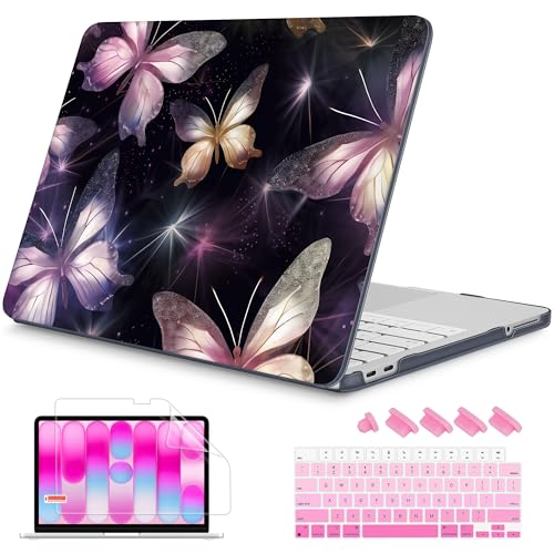 Mektron Case for 2026 MacBook Neo 13-inch A18 Pro chip A3404 Laptop Cover with 13-inch (Diagonal) Liquid Retina Display+ Keyboard Cover+ Screen Protector, Glittering Butterfly - color: Glittering Butterfly