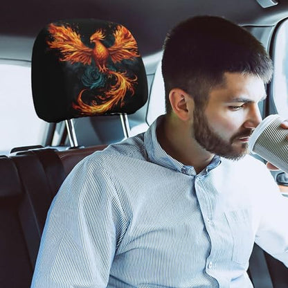 Dujiea 2 Pack Fire Animal Pheonix Print Car Headrest Covers, Universal Soft Car Seat Head Rest Cover Protector, Vehicle Accessories Fabric Headrest Cover for Cars Vans Trucks - color: Fire Animal Pheonix Print
