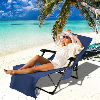 VOCOOL Lounge Chair Cover Microfiber Beach Chair Cover Towel with Pockets | Soft Absorbent Quick Dry, Chaise Lounger Towel Cover, for Outdoor Sunbathing Garden Courtyard Hotel, 85 x 30 inch, Dark Blue - color: Dark Blue