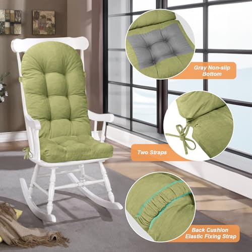 Rocking Chair Cushion - Chenille Fabric, High-Density Sponge, Durable Comfort Non-Slip Bottom Tufted Seat Pads with Ties, Chenille︱Grass Green, 44x19x4 inch - color: Chenille | Grass Green