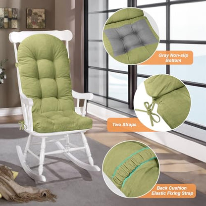 Rocking Chair Cushion - Chenille Fabric, High-Density Sponge, Durable Comfort Non-Slip Bottom Tufted Seat Pads with Ties, Chenille︱Grass Green, 44x19x4 inch - color: Chenille | Grass Green