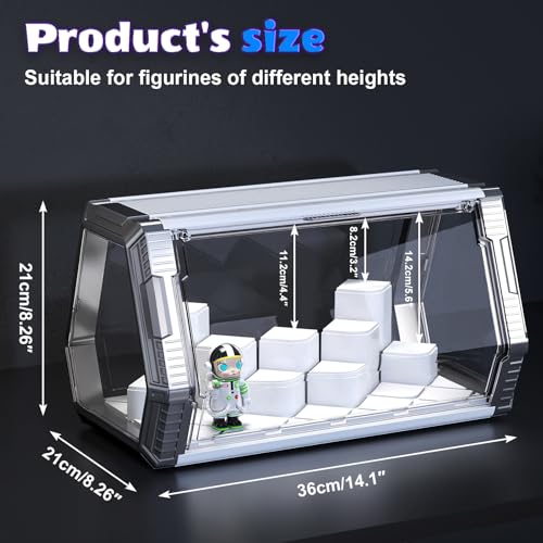 Space Capsule Acrylic Display Case for Collectibles, 2-Tier Anime Figure Display Box with LED Lights & Sound Activated, Magnetic Door, No Assembly, Stackable(White Column Style, 14.1x8.2x8.2In) - size: White & Silver（14.1 x 8.21 x 8.21 inches）