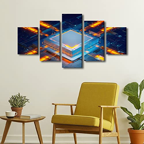 TUMOVO Canvas Art Wall Decor for Bedroom Circuit Board Art Prints CPU Concept Digital Chip Canvas Art Wall Painting Artwork for Walls Canvas Wall Decor Bedroom Wall Decor Above Bed, 60"x32" - color: Artwork-11, size: 60''Wx32''H