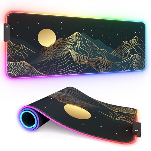 ITNRSIIET RGB Gaming Mouse Pad, Full Desk XL Extended Large Gaming Mousepad, 12 Lighting Modes 30% Thicker Big LED Desk Mat for Gamers, 32 x 12 inches, Starry Sky Mountain Moon - color: Starry Sky Mountain Moon