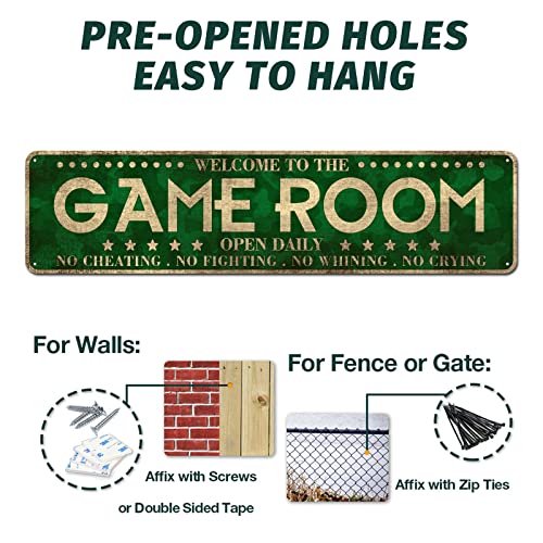 Game Room Décor Metal Aluminum Novelty Tin Sign | 4" x 16", Man Cave Signs - color: Game Room