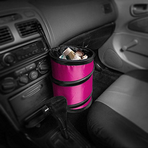 FH Group Automotive Waterproof Portable Collapsible Small Trash Can Garbage Container fits Most Cars,Polyethylene, SUVs, and Trucks Pink - color: Pink, style: Small