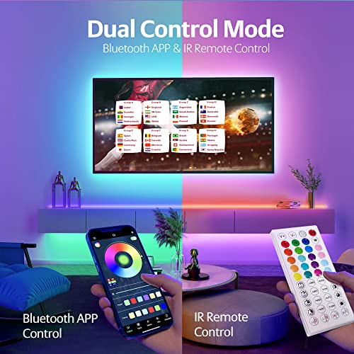 KEELIXIN LED Lights Music Sync RGB LED Strip Lights with APP & Remote Control (50ft)