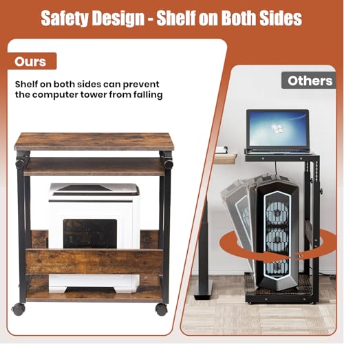 TooCust Height Adjustable Computer Tower Stand, Computer & Machine Carts, PC Tower Stand, Printer Stands with Wheels, 24" W x 12" D x 23"-38" H, Holds Up to 132 lbs (Fits Tower Lower Than 19") - style: Height Adjustable Computer Tower Stand