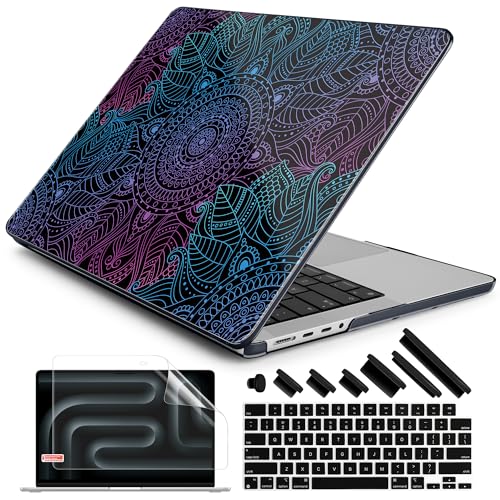 DONGKE Case for MacBook Pro 14 Inch (2026-2021 Release, M5 M4 M3 M2 M1 Pro/Max Chip), Plastic Slim Hard Shell Protective Cover with Keyboard Cover & Screen Protector, Colorful Mandala - color: Colorful Mandala