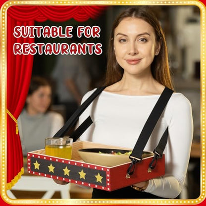 Movie Night Trays with Strap 15 x 10 x 3 Inch Wooden Snack Tray Party Wearable Serving Trays Usherette Popcorn Drink Beverage Carrier for Theater Family Room Film Carnival Prop Supplies(Star) - style: Star