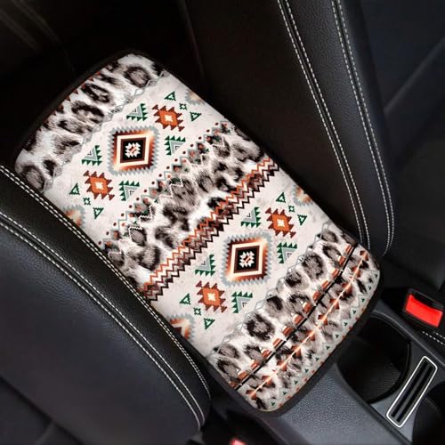 Wanyint Car Center Console Cover Anti-Slip Auto Armrest Cushion Cover Seat Box Pad Universal Fit for Most Vehicles, Aztec Leopard Print Beige - color: Aztec Leopard Print Beige