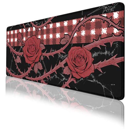 Gothic Rose Gaming Mouse Pad Dark Romantic Large Desk Mat Extended Large Laptop Keyboard Non-Slip Rubber Base with Stitched Edges for Home Office Computer Keyboard Laptop 31.5"x11.8" - color: Gothic Rose