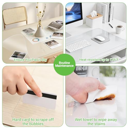Large Clear Desk Mat, 31.5"x15.7", Office Desk Protector | Anti-Slip, Waterproof, Scratch Resistant, Safe Round Edge, Odorless, Easy Clean, Prevents Vanity Cosmetics & Pet Bowl stains - size: 31.5" x 15.7"