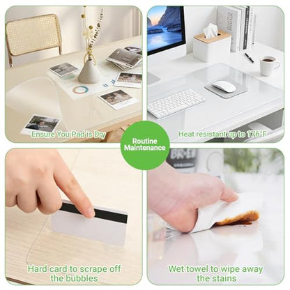 Large Clear Desk Mat, 36"x16", Office Desk Protector | Anti-Slip, Waterproof, Scratch Resistant, Safe Round Edge, Odorless, Easy Clean, Prevents Vanity Cosmetics & Pet Bowl stains - size: 36" x 16"