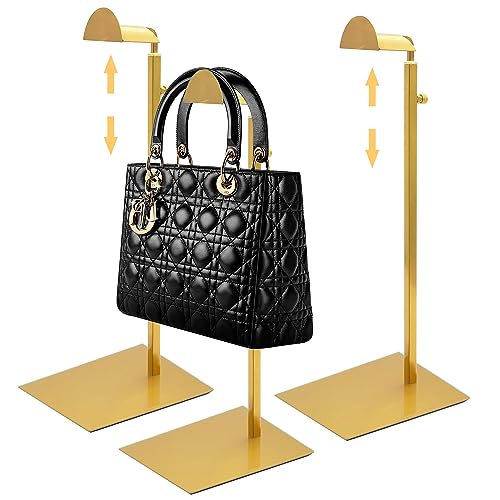 Royxen 3 Pack Purse Holder, Purse Display Stand with Adjustable Height, Bag Stands for Display, Stainless Steel Purse Rack for Bags Organizer (Gold) - color: Gold