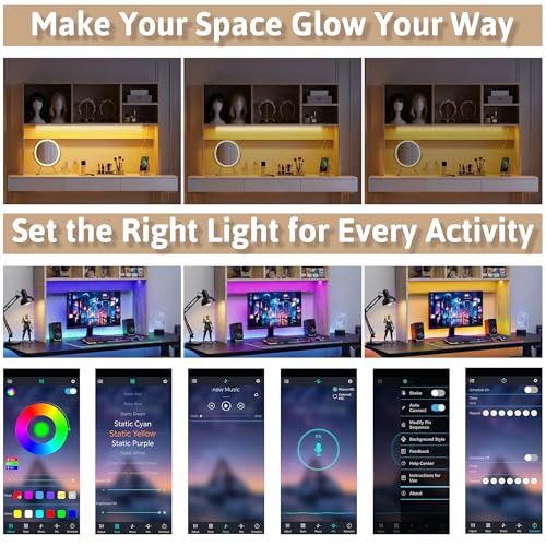 DreamDashio Desktop Bookshelf Organizer with Outlet & RGB Light, 2-Tier Multipurpose Wood Desk Hutch for Gaming, Home Office, Dorm, Oak White