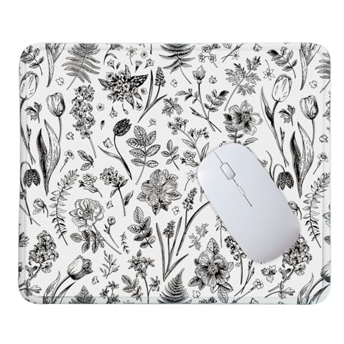 Mouse Pad for Desk with Stitched Edge, Premium Cute Washable Mouse Pads. Computer Mousepad with Non-Slip Rubber Base, Mousepads for Laptop, 9.25x7.75x0.12 inch (Black Fern Florals) - color: Black Fern Florals