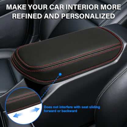 Console Cover for 2024 2025 2026 Chevrolet Trax (LS/1RS/LT/2RS/ACTIV) Leather Center ArmRest Box Cover Pad 2024 2025 2026 Chevy Trax Accessories Protector Cushion (Red Stitches) - color: red