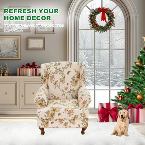 KRFOONN Wingback Chair Covers Slipcovers 2 Piece Stretch Wing Chair Covers Spandex Slipcovers Wingback Sofa Covers Armchair Covers Non-Slip Furniture Protector for Living Room Wingback Chairs, A24 - color: A24