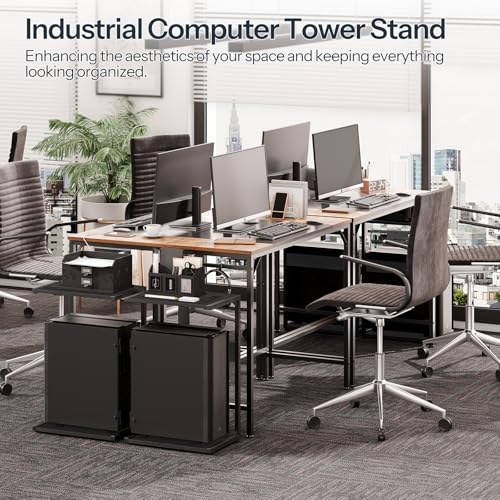 HOOBRO Computer Tower Stand, PC Stand with Charging Station, 2-Tier Under Desk CPU Holder with Lockable Wheels, PC Floor Cart Fits Most Computer Towers, for Home Office, Black BB01UCJ01G1 - color: Black