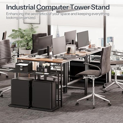 HOOBRO Computer Tower Stand, PC Stand with Charging Station, 2-Tier Under Desk CPU Holder with Lockable Wheels, PC Floor Cart Fits Most Computer Towers, for Home Office, Black BB01UCJ01G1 - color: Black