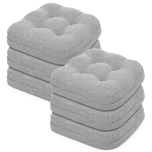 baibu Dining Chair Cushions Set of 6, Dual-Layer Memory Foam Kitchen Chair Cushions, Patented Design Seat Pads with Ties, 16.5 x 16.5 x 3.5in, Grey - color: Grey, size: 6 Count (Pack of 1)
