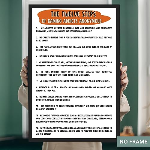 The 12 Steps of of GAA Gaming Addicts Anonymous Poster for Addiction Recovery - Twelve StepsGaming Addicts Anonymous Quotes Print - Addiction Therapy & Recovery - 11x17 in. LAMINATED - No Frame