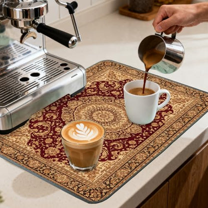 Nuxovilar Red Persian Medallion Rug Dryer Cover for the Top, Non-slip Washer & Dryer Protector, 23.62"x19.68" Dust-proof Washing Machine Mat, Diatom Mud Polyester Top Pad for Laundry Room - color: YYE08150