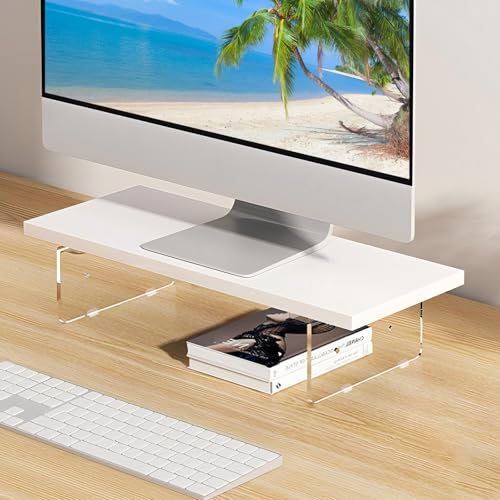 Anti-slip Monitor Stand Riser 2.16/3.34 Inch 2 Height Adjustments Clear Acrylic Stand with Clear Anti-slip Mat, Desk Accessories Screen/PC/Printer/Laptop/Mirror Riser 7.8 x 15.7 Inch (White) - color: White