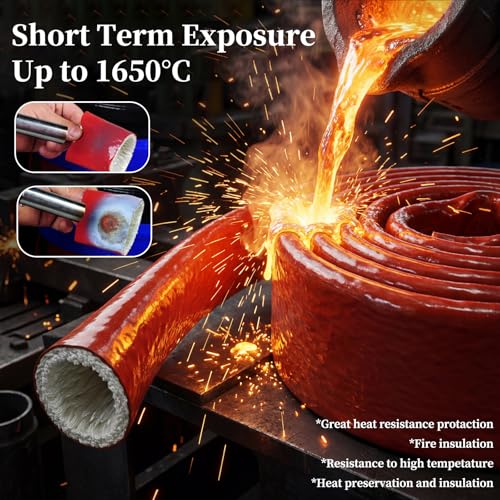 Red Fire Sleeve Heat Shield, 1/4 Inch Silicone Coated Fiberglass Heat Resistant Sleeve, 5 FT High Temp Hose Protection, 500°F Continuous / 3000°F Burst, for Fuel Line Brake Line Wiring - color: Red, size: 1/4 Inch (6.5mm) ID x 5FT